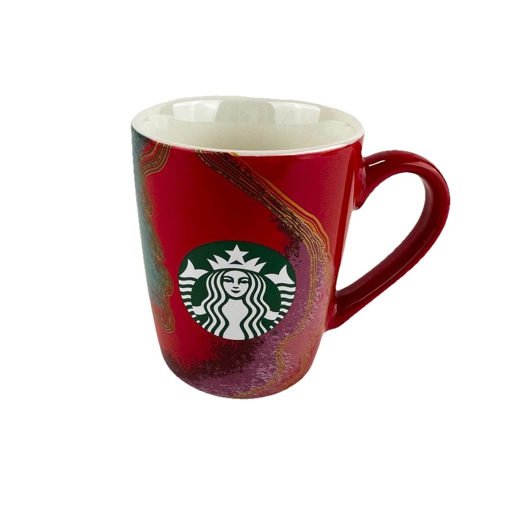 Starbucks Geode Swirl Coffee Holiday Vibe 10 Oz Mug 2021 Green Gold Purple Red